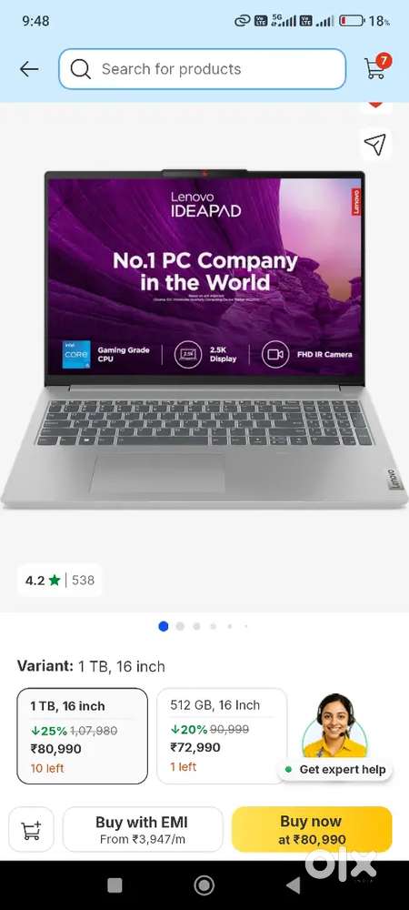 Lenovo IdeaPad slim 5  1Tb storage with extended warranty