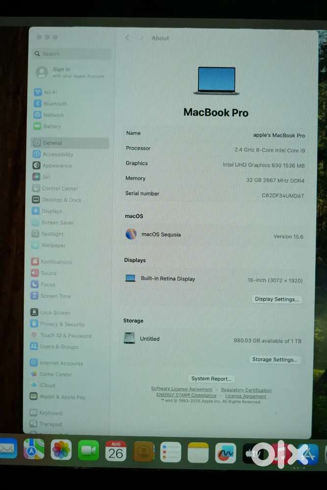 Macbook Pro i9 (32GB/1TB SSD)