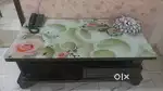 Rose Design Glass Top Wooden Center Table with storage