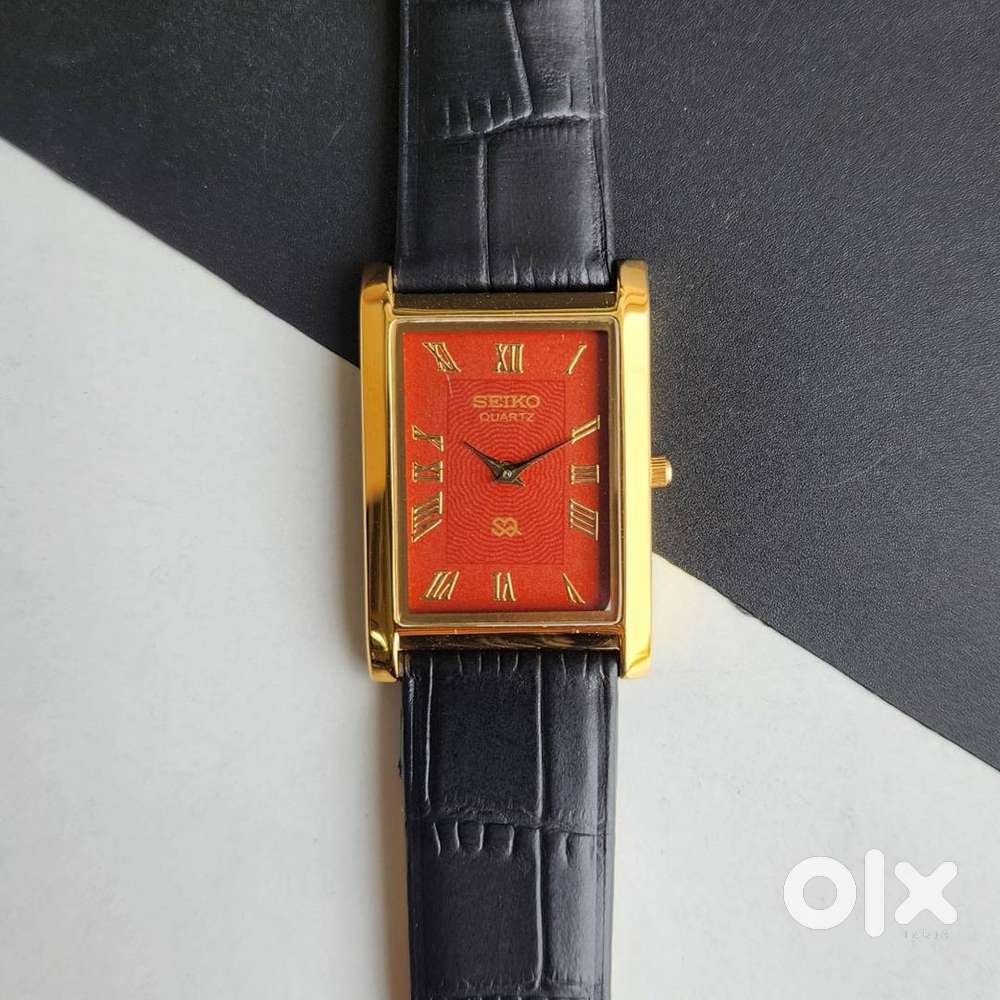 Quartz Seiko Slim Rectangular Red Face Men's watch