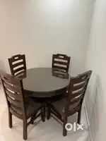 4-Seater Wooden Dining Table with Glass Top – Good Condition