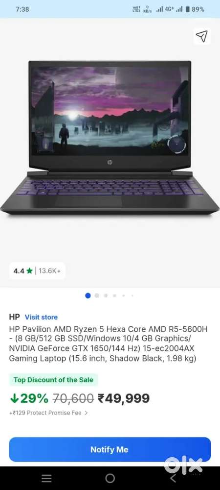 Hp pavilion Amd Ryzen 5 Hexa Core Amd R5