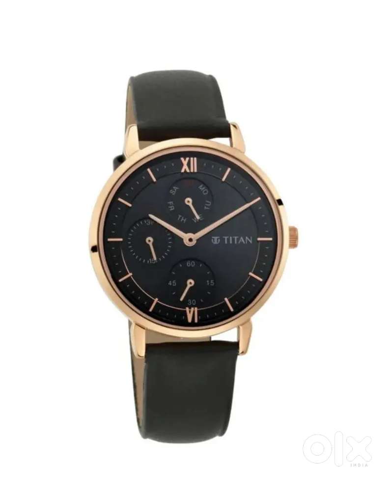 Titan Women's Regal: Roman Numeral Black Dial & Leather Strap Watch