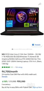 MSI GF63 Intel Core i5 12th Gen 12450H - (16 GB/ 1 TB HDD/256 GB SSD)