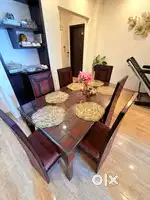 6-Seater Dining Table – Solid Wood with Glass Top – Good Condition