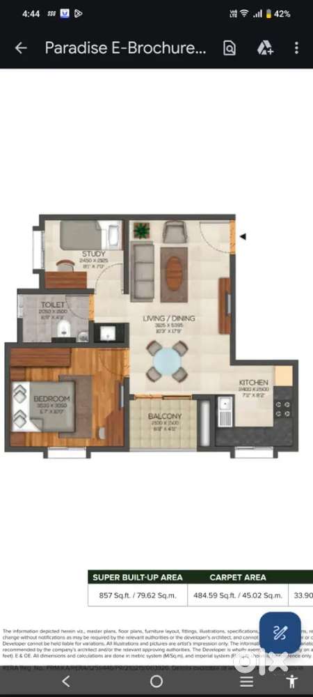 1.5 BHK for rent 100% vastu @ Brigade Utopia Paradise tower