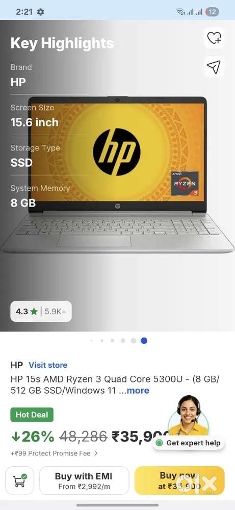 Hp laptop 15s AMD Ryzen 3 quad core windows 11 (8gb/512gb ssd)