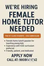 need female teacher for 1st class kids ICSE .