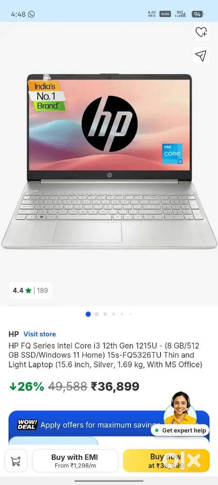 Open box hp laptop brand new condition