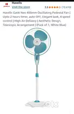 Havells Gatik Neo 400mm Oscillating Pedestal Fan | Upto 2 hours time