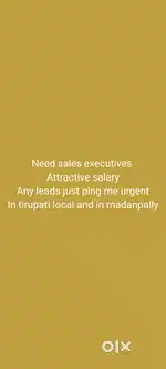Need urgent sales executives in tirupati local and madanapalle