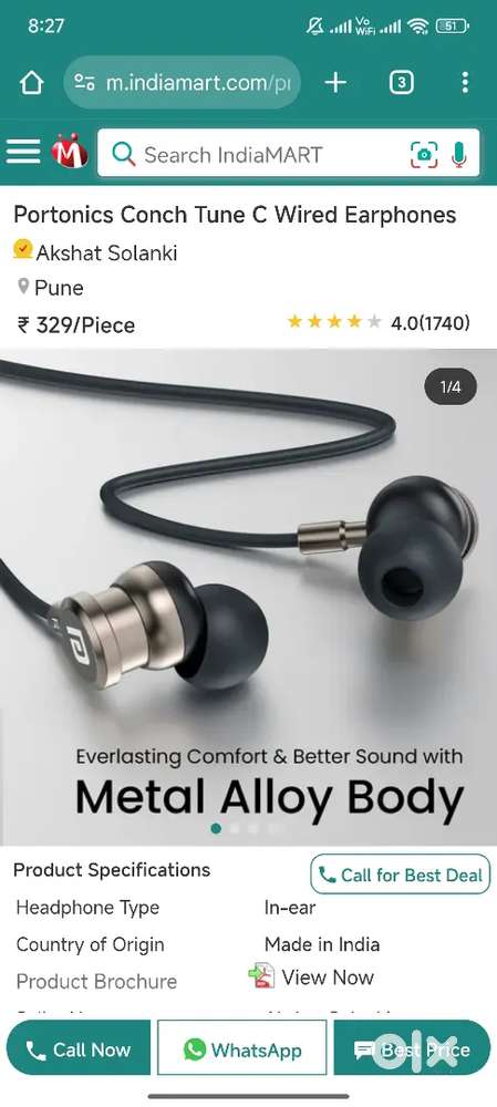 Portonics Conch Tune C Wired Earphones