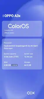 2 MONTHS OLD OPPO PHONE A3 X : BRAND NEW AT 7500/-