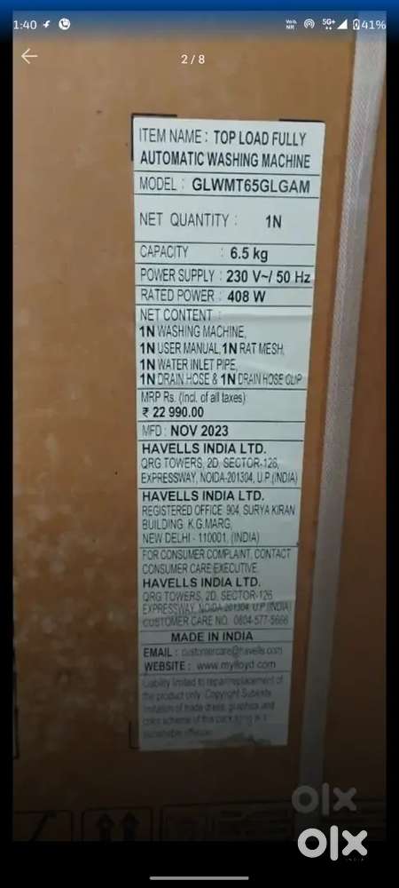 Lloyd Fully automatic washing machine