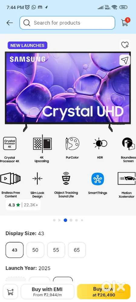 Samsung crystal 4k 43 inch