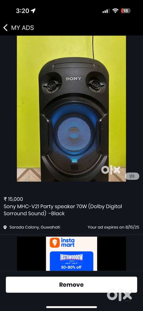 Sony MHC-V21D High Power Portable Party  Speaker 70W