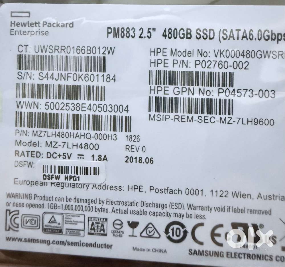 5 x Hpe 480gb sata 2.5”ssd and 2x 960 ssd (4000 each) and 2x 800gb ssd