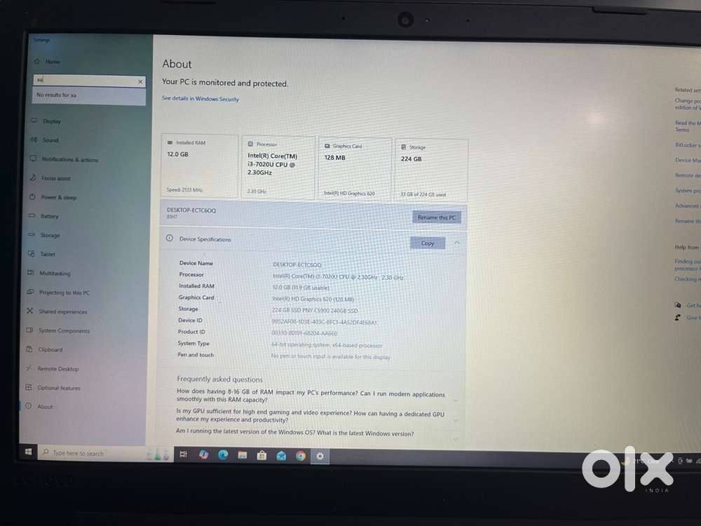 Lenovo IDEAPAD for sale i3 7gen, 12 gb Ram, ssd