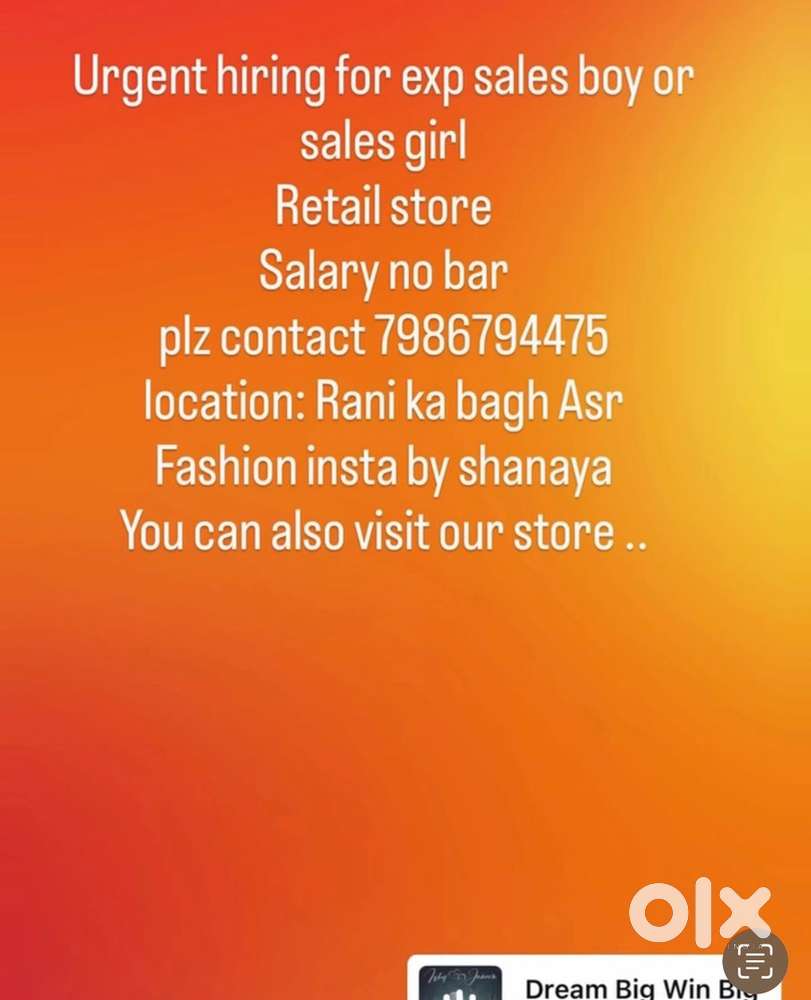 Exp sales person required