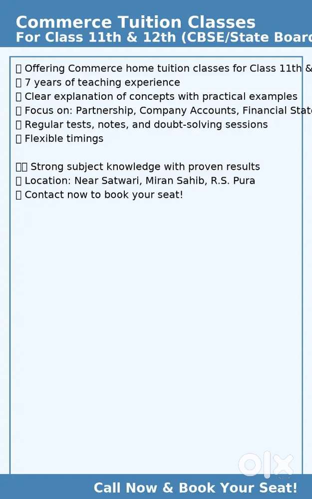 Commerce Home Tuition Classes for Class 11th & 12th – Expert Guidance