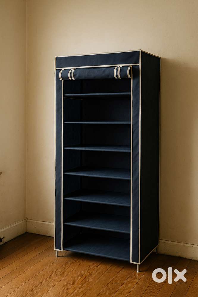 6 Shelves Shoe Rack Plastic with Zip Door Cover & Side Pockets