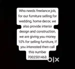 Do you need job for furniture selling for wedding, home decor