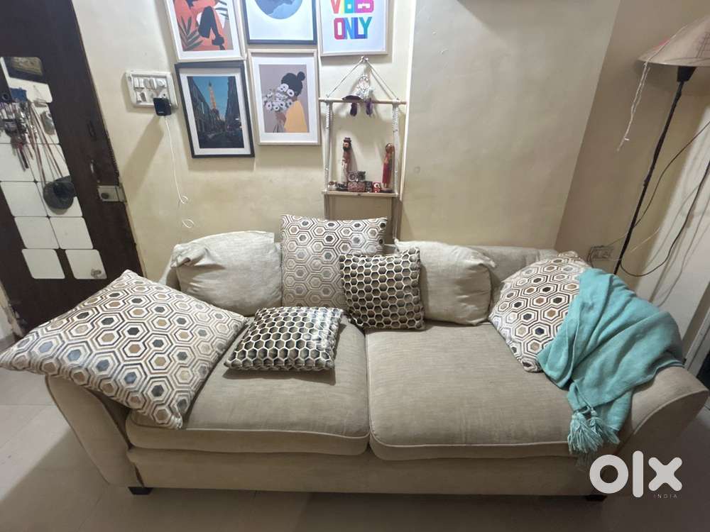 3 seater beige and blue colour Sofa