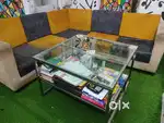5 seater sofa & full glass table