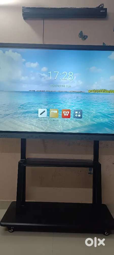 Digital smart board with a stand.