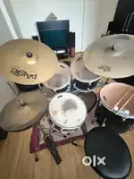 Used Mapex Tornado Drum Kit Hi-Hat, New Crash & Ride Cymbals + Throne