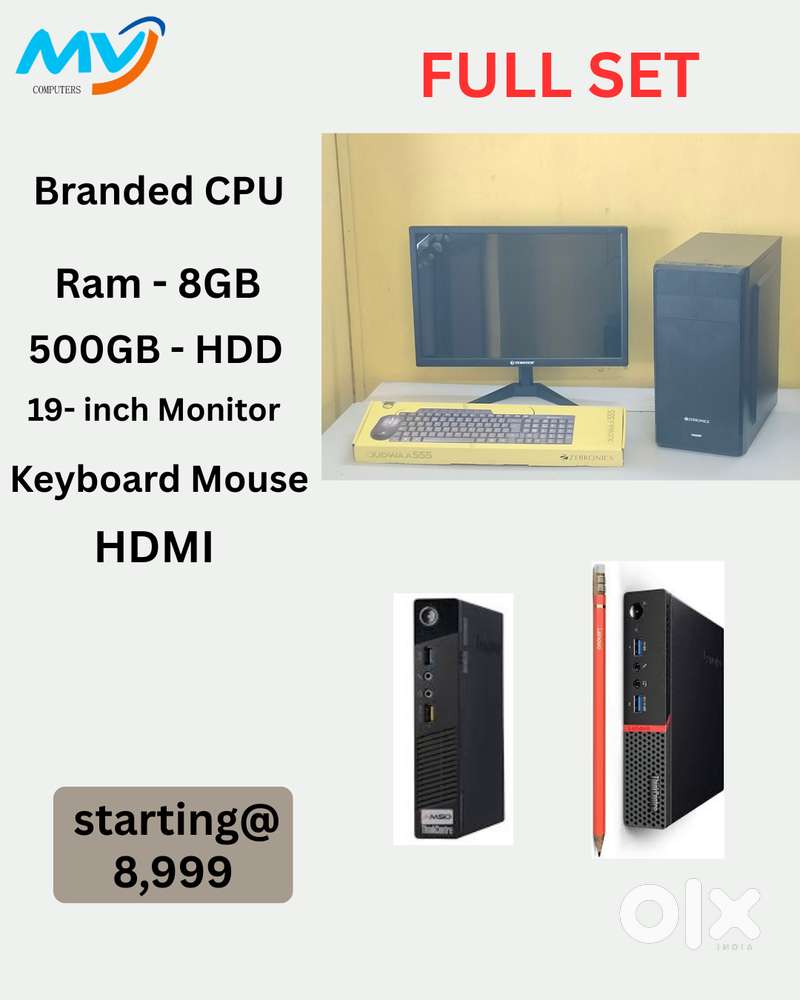 Full Set  CPU - newProcess Branded  Ram - 8GB  Hard disk = 500GB