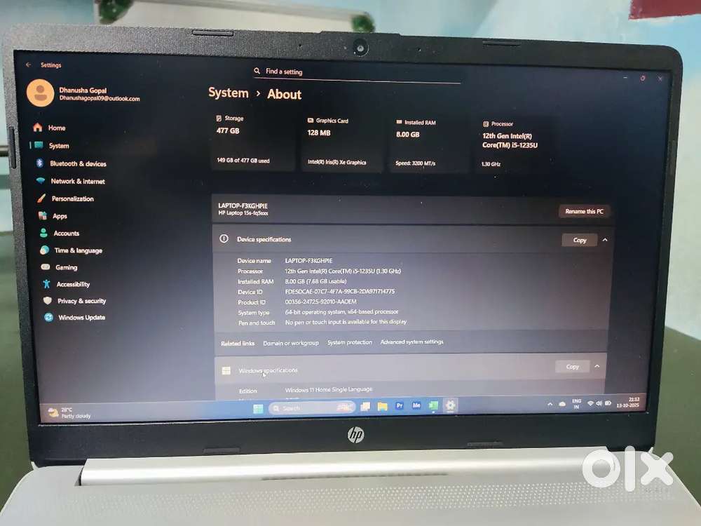 Couple of months use Hp 12th Gen core i5 laptop sale.
