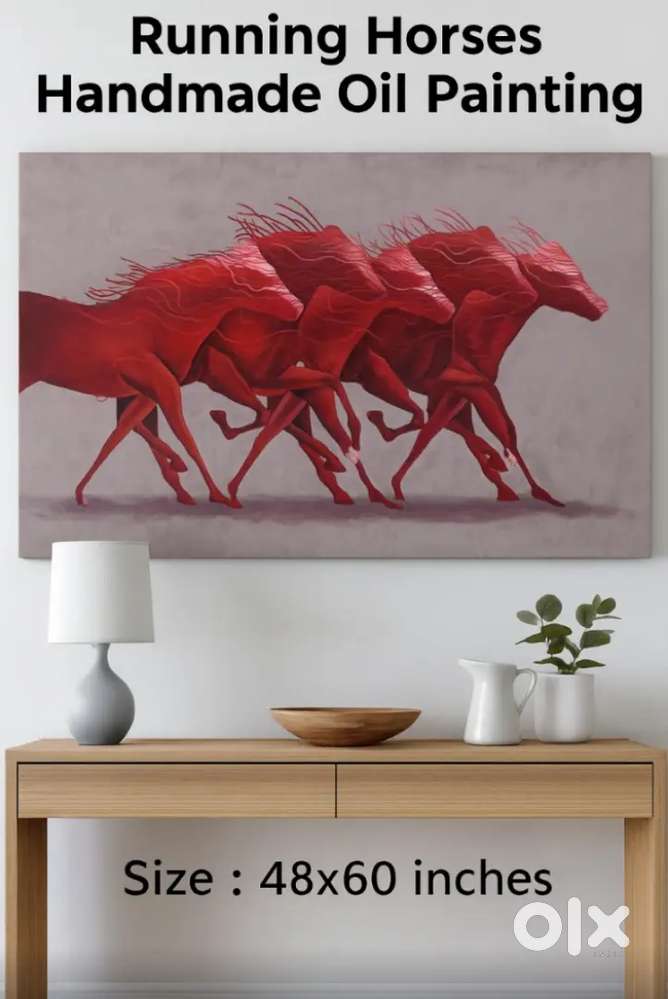 Majestic Red Running Horses – Large Handmade Oil Painting on Canvas