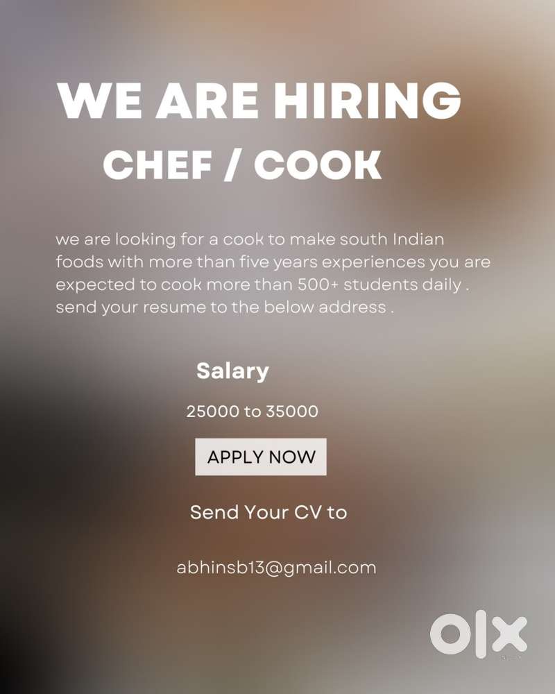 Cook Required for Daily Food Preparation (400+ Students)