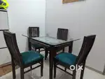 4-Seater Teak Wood Dining Table Set – Glass Top | Premium Finish