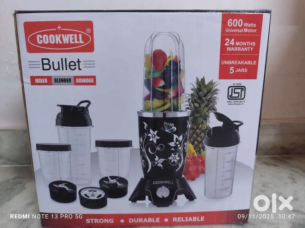Cookwell Bullet Mixer Grinder (5 Jars, 3 Blades) - Copper, 600 Watts