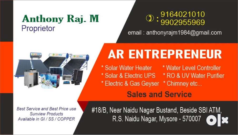 All types of water purifier & Solar Sales and service Available.