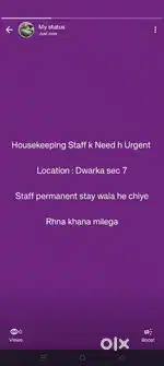 Urgent staff need for Housekeeping in dwarka sec 7 delhi