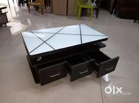 3 Drawer Center Table With Printed Glass Top
