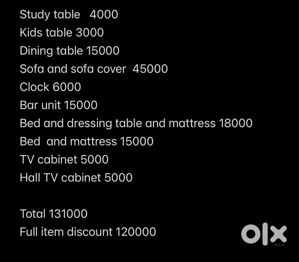 9 seater sofa,set dining table,bar unit,bed,mattress,dressing table,