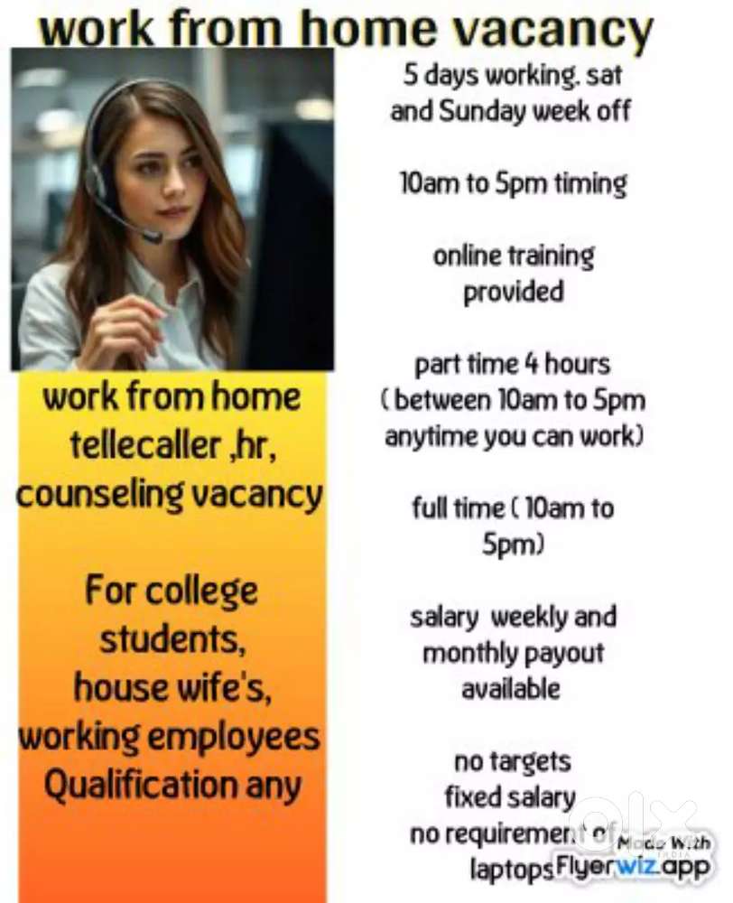 Work from home vacancy hindi and English tellecaller required