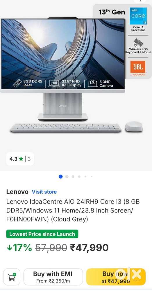 New sealpack Lenovo keyboard All in one desktop i3 RAM 8GB ROM 512GB