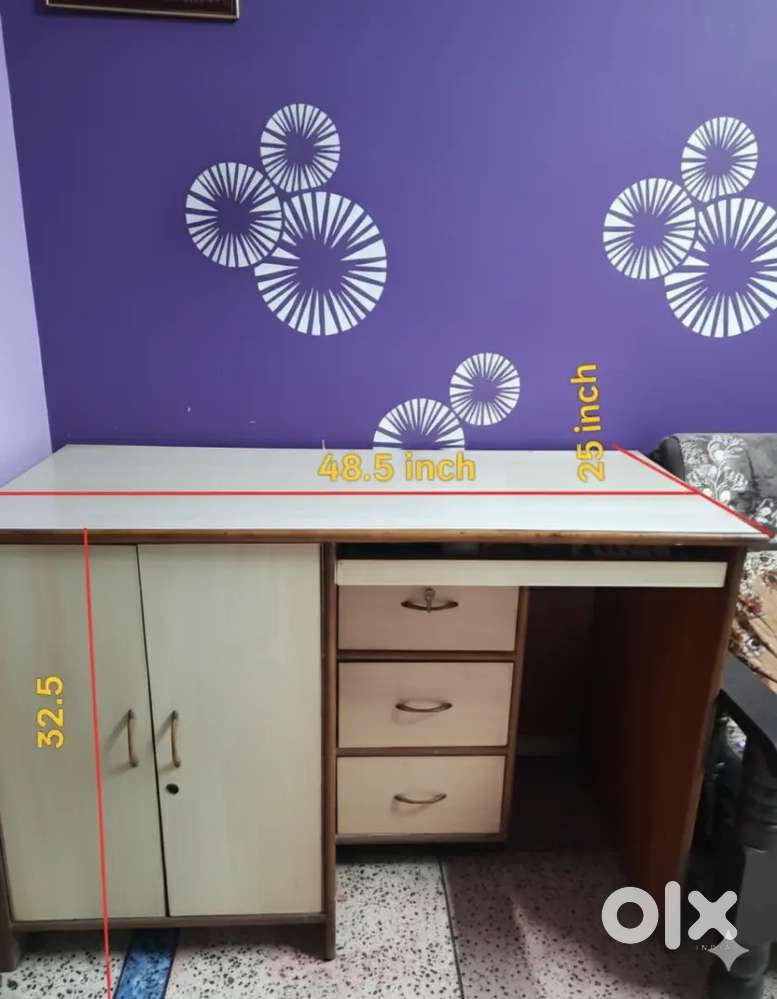 Wooden Study Table / Counter / Computer Table With Drawer And Cupboard