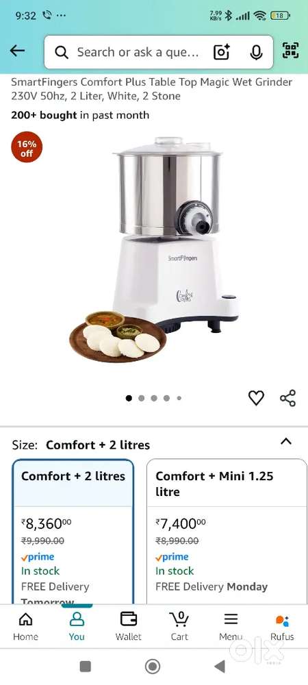 SmartFingers Comfort Plus Table Top Magic Wet Grinder 230V 50hz, 2 Lit