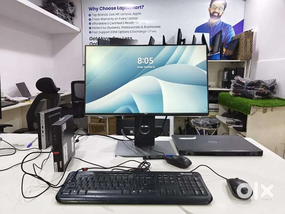 Dell Computer Set 24 Inches Borderless Monitor i3-8th Tiny Cpu 8/256