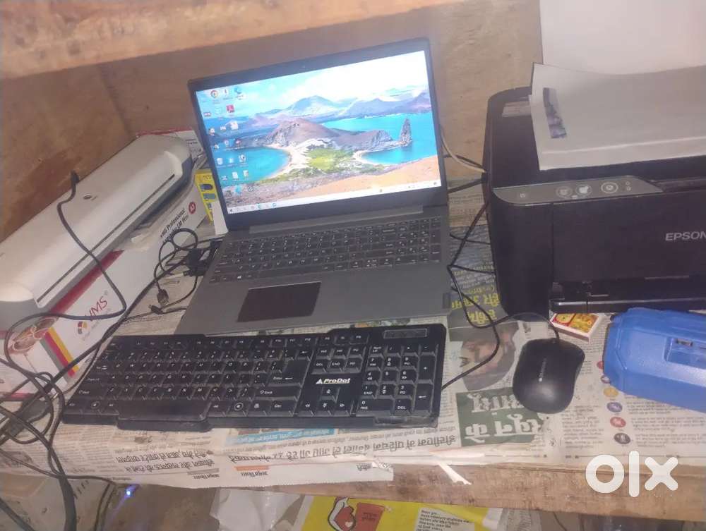 Laptop leminestion maseen printer keyboard mouse all kit available hai