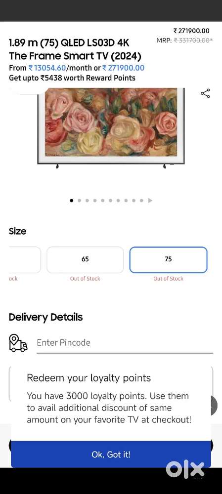 75 inch Samsung Frame TV - New Seal packed