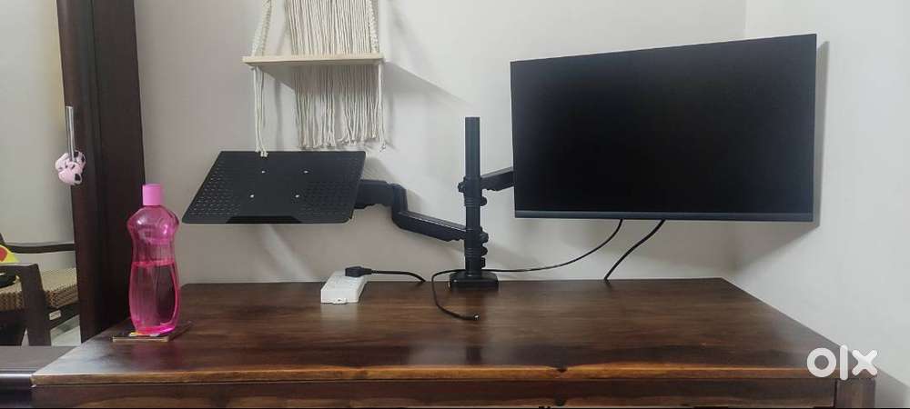 Rife heavy duty gas spring dual monitor arms with laptop tray