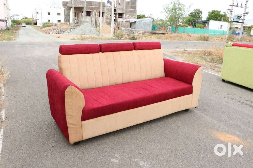 3 Seater Sofa – Red & Beige Color  Comfortable & Stylish
