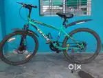 Bicycle with disc brakes and shock absorber